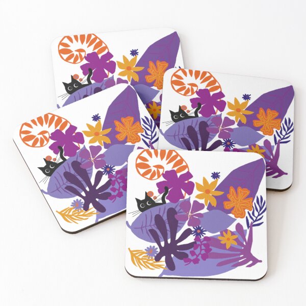Item preview, Black Cat Peeking In Purple Jungle Garden designed and sold by destanyavery.