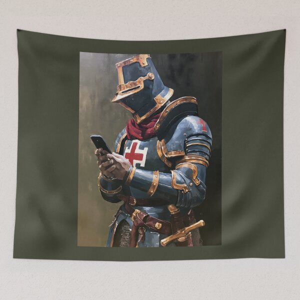 Item preview, Medieval Crusader Knight Full Armor with Smartphone Art designed and sold by GrinGalore.