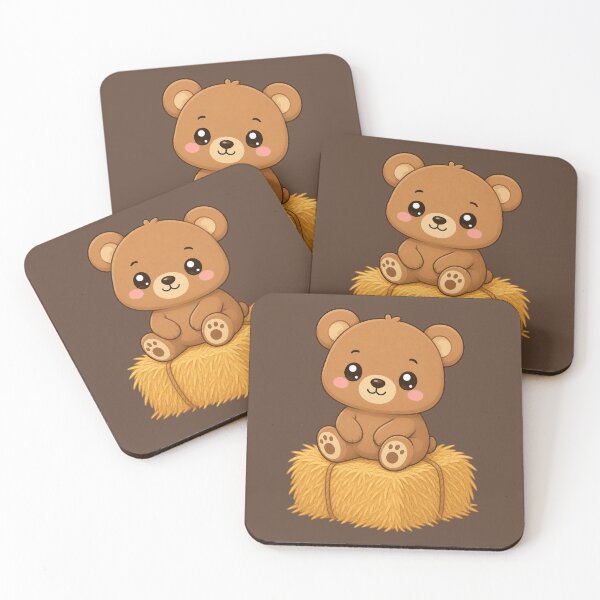 Item preview, Cute Bear Sitting On Hay Bale Kawaii Illustration designed and sold by Seculinator.