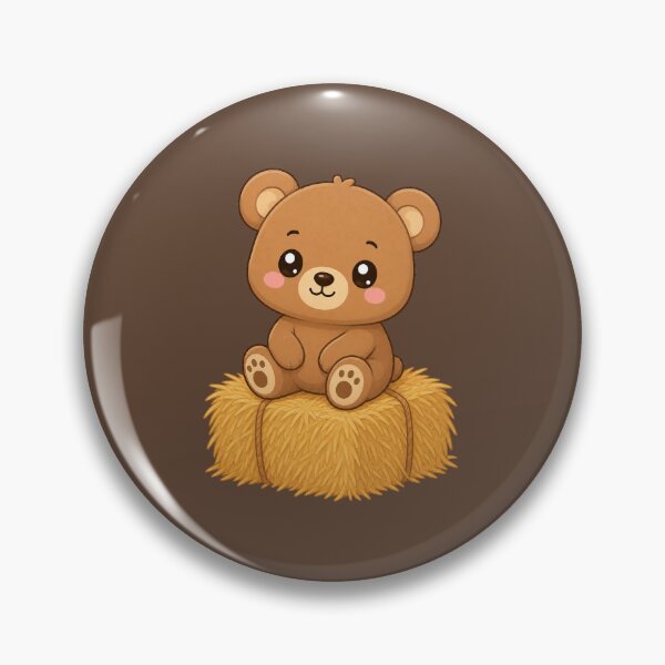 Item preview, Cute Bear Sitting On Hay Bale Kawaii Illustration designed and sold by Seculinator.
