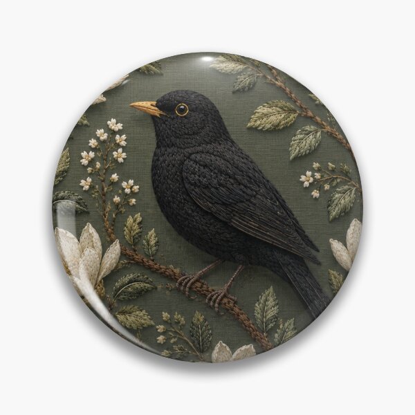 Item preview, Blackbird and Magnolias Faux Embroidery designed and sold by HavuNordicShop.