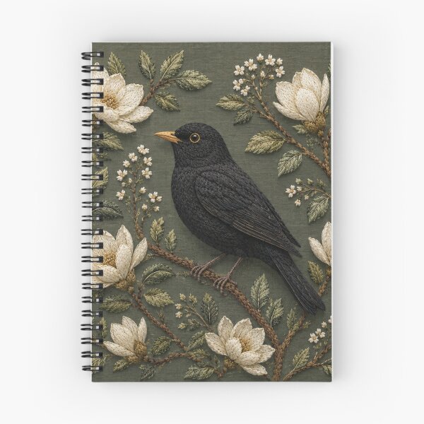 Item preview, Blackbird and Magnolias Faux Embroidery designed and sold by HavuNordicShop.