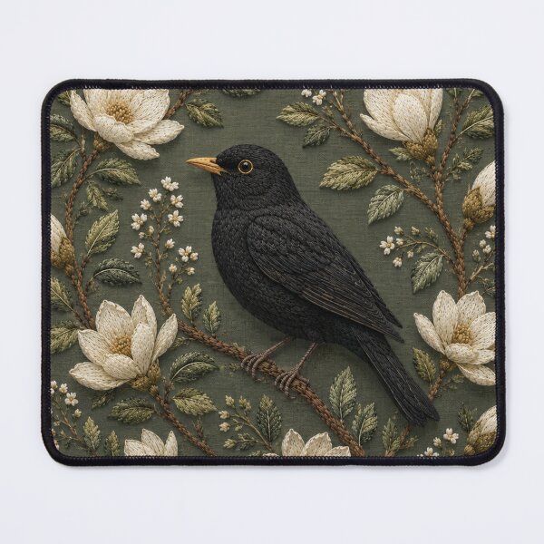 Item preview, Blackbird and Magnolias Faux Embroidery designed and sold by HavuNordicShop.