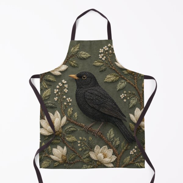 Item preview, Blackbird and Magnolias Faux Embroidery designed and sold by HavuNordicShop.