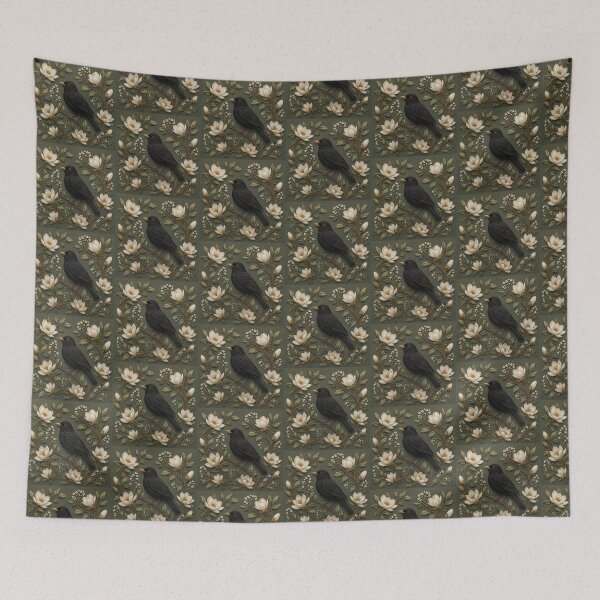 Item preview, Blackbird and Magnolias Faux Embroidery designed and sold by HavuNordicShop.