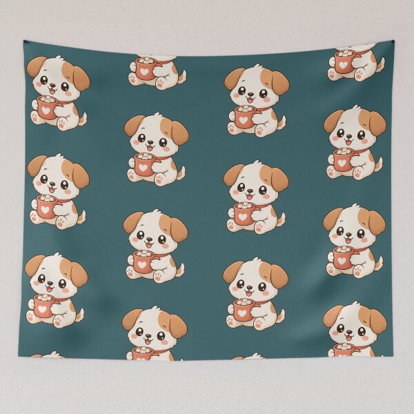 Item preview, Cute Puppy Holding Hot Cocoa Kawaii Cozy Illustration designed and sold by Seculinator.