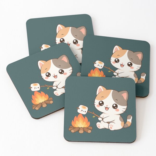 Item preview, Cute Cat Roasting Marshmallow Campfire Kawaii Cozy Illustration designed and sold by Seculinator.