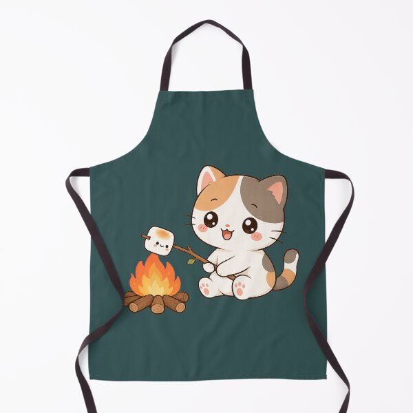 Item preview, Cute Cat Roasting Marshmallow Campfire Kawaii Cozy Illustration designed and sold by Seculinator.