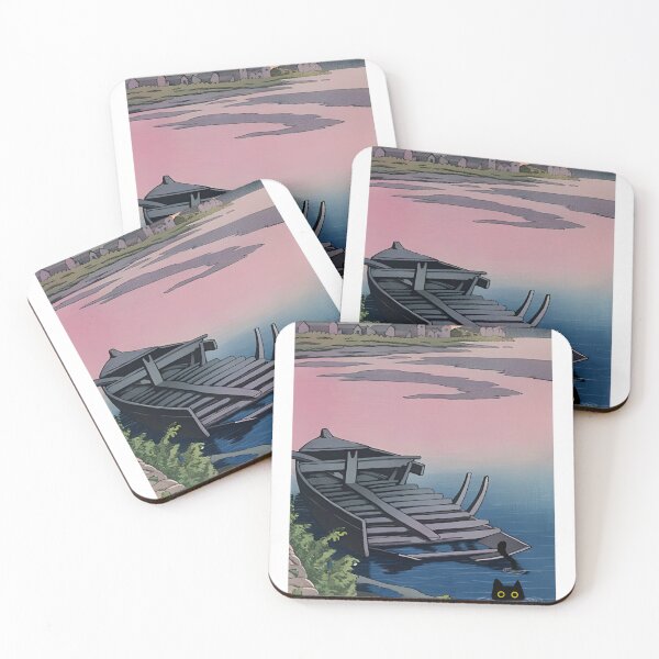 Item preview, Kawase Hasui Artist -  A cat in the evening glow at Dodoki,  designed and sold by PurrfectHome.