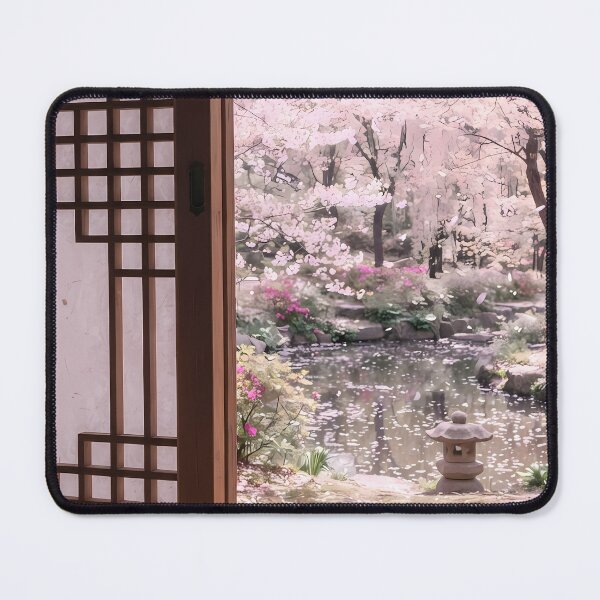 Item preview, Korean Spring Hanok View with Cherry Blossoms designed and sold by SOOstudio73.