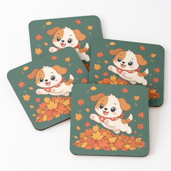 Item preview, Cute Puppy Playing Autumn Leaves Kawaii Fall Illustration designed and sold by Seculinator.