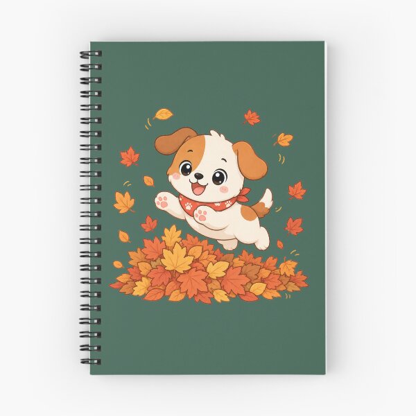 Item preview, Cute Puppy Playing Autumn Leaves Kawaii Fall Illustration designed and sold by Seculinator.