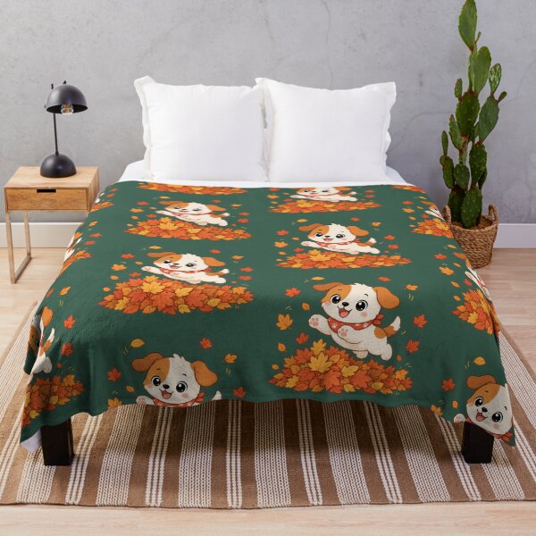 Item preview, Cute Puppy Playing Autumn Leaves Kawaii Fall Illustration designed and sold by Seculinator.