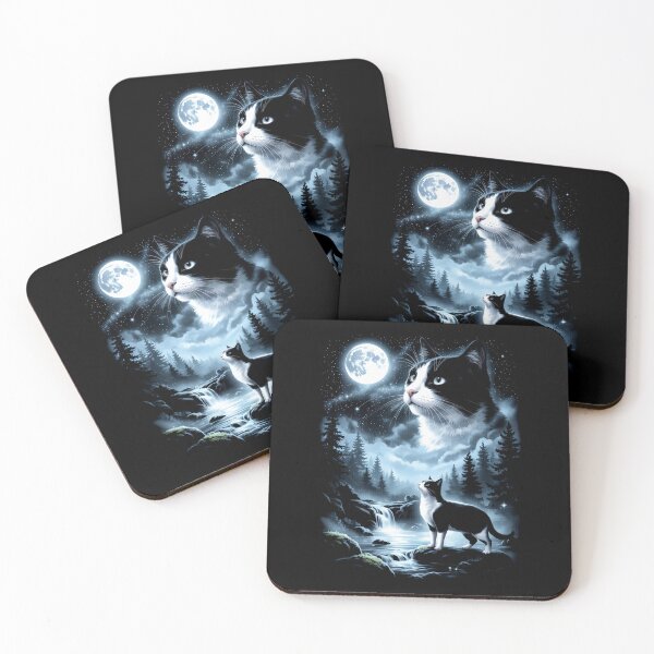 Item preview, Tuxedo Cat Howling to the Moon Vintage designed and sold by Hedoraxe.