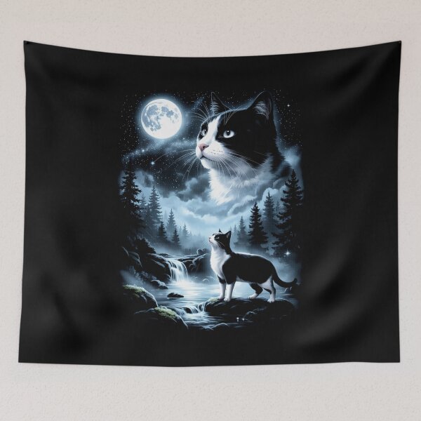Item preview, Tuxedo Cat Howling to the Moon Vintage designed and sold by Hedoraxe.