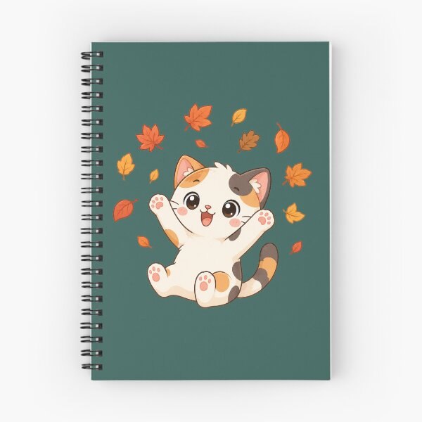 Item preview, Cute Calico Cat Playing Autumn Leaves Kawaii Fall Illustration designed and sold by Seculinator.