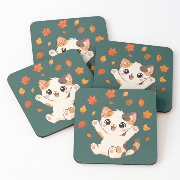 Item preview, Cute Calico Cat Playing Autumn Leaves Kawaii Fall Illustration designed and sold by Seculinator.