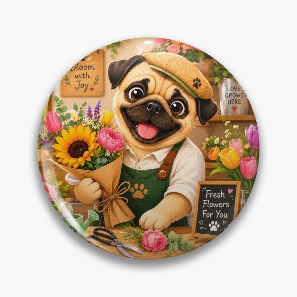 Item preview, Pug Florist – Cute Flower Shop Dog designed and sold by Little Paw Atelier.