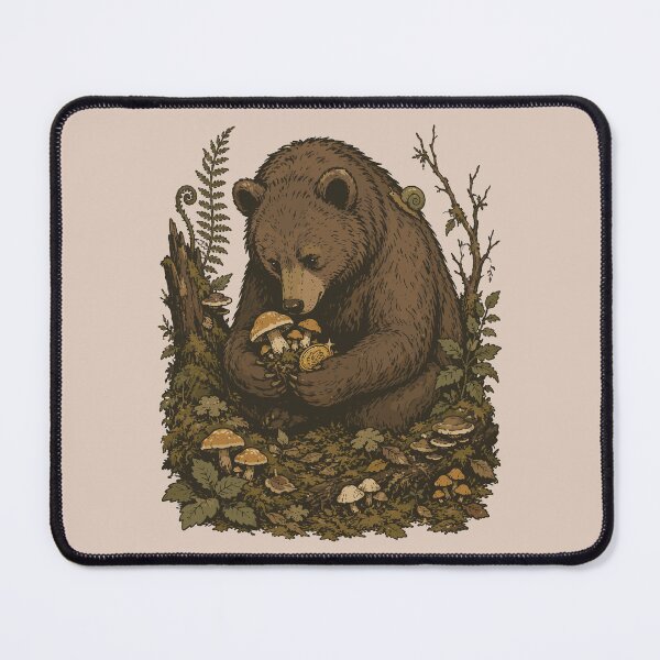 Item preview, Cottagecore Forest Bear Mushroom Foraging Vintage Engraving Art designed and sold by AbderraimArt.