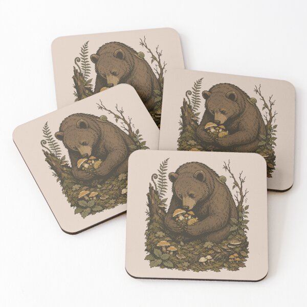 Item preview, Cottagecore Forest Bear Mushroom Foraging Vintage Engraving Art designed and sold by AbderraimArt.