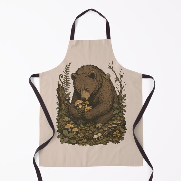 Item preview, Cottagecore Forest Bear Mushroom Foraging Vintage Engraving Art designed and sold by AbderraimArt.