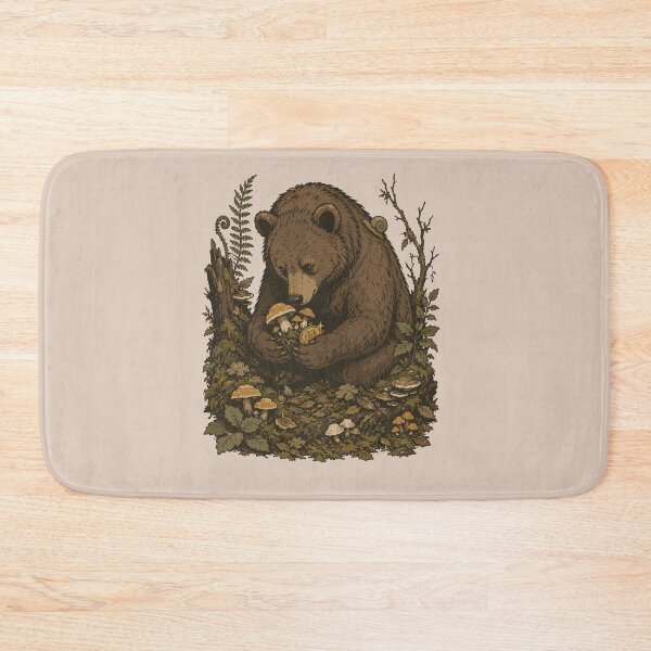 Item preview, Cottagecore Forest Bear Mushroom Foraging Vintage Engraving Art designed and sold by AbderraimArt.