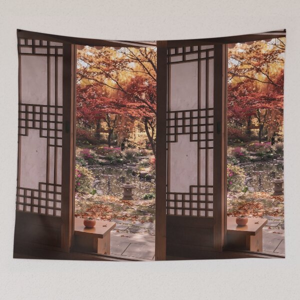 Item preview, Cozy Autumn Hanok Garden View with Warm Fall Colors designed and sold by SOOstudio73.
