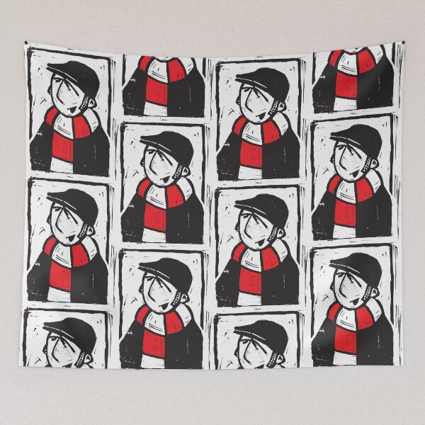 Item preview, Classic Football Fan Illustration | Retro Terrace Supporter | Red & White Scarf - Lino designed and sold by GWARTGB.