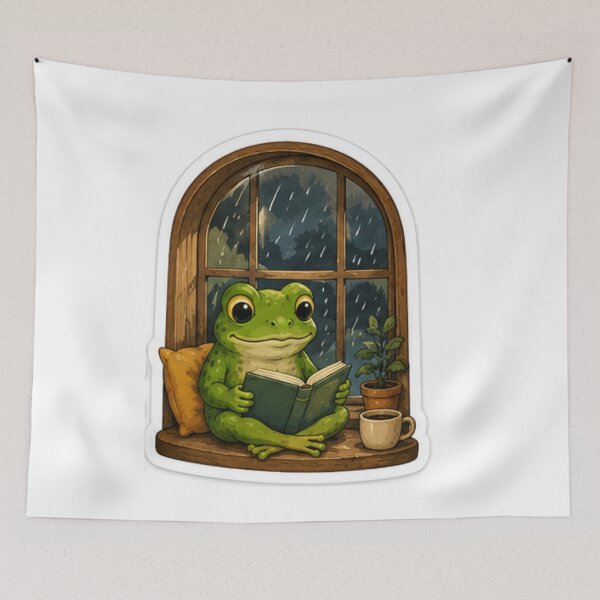 Item preview, Rainy Day Reading Frog Sticker designed and sold by AtlasPixel.