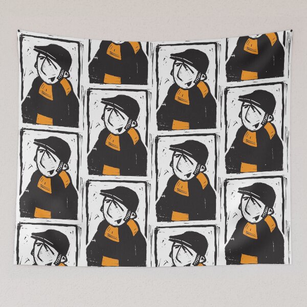 Item preview, Classic Football Fan Illustration | Retro Terrace Supporter | Black & Yellow Scarf - Lino designed and sold by GWARTGB.