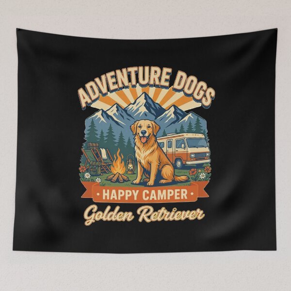 Item preview, Adventure Dogs – Happy Camper | Golden Retriever Vintage Camping designed and sold by No Excuses Supply.