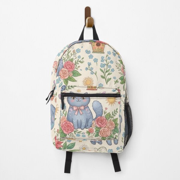 Item preview, Cute Blue Cats in Floral Garden Pattern designed and sold by Iampoji.
