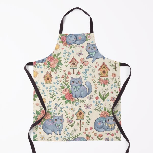 Item preview, Cute Blue Cats in Floral Garden Pattern designed and sold by Iampoji.