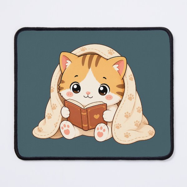 Item preview, Cute Cat Reading Book Cozy Blanket Kawaii Illustration designed and sold by Seculinator.