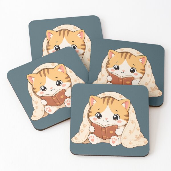 Item preview, Cute Cat Reading Book Cozy Blanket Kawaii Illustration designed and sold by Seculinator.