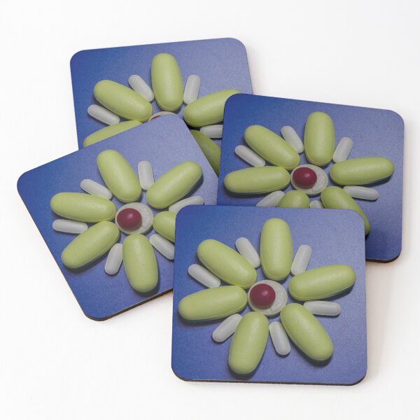 Item preview, Creative Medicine Flower Made From Colorful Pills On Blue Background For Health Concept designed and sold by Nmallia.