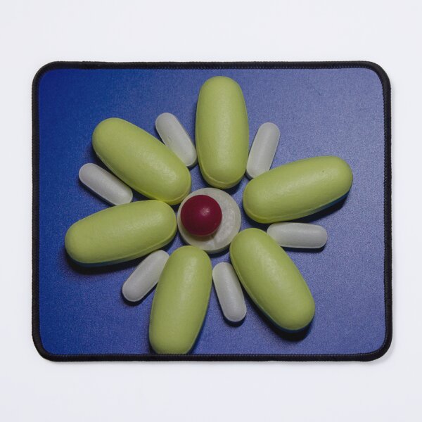 Item preview, Creative Medicine Flower Made From Colorful Pills On Blue Background For Health Concept designed and sold by Nmallia.