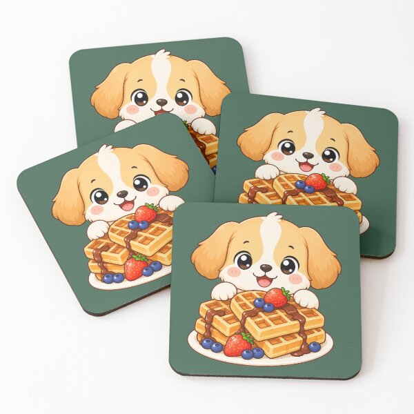 Item preview, Cute Puppy With Waffles Kawaii Breakfast Food Illustration designed and sold by Seculinator.