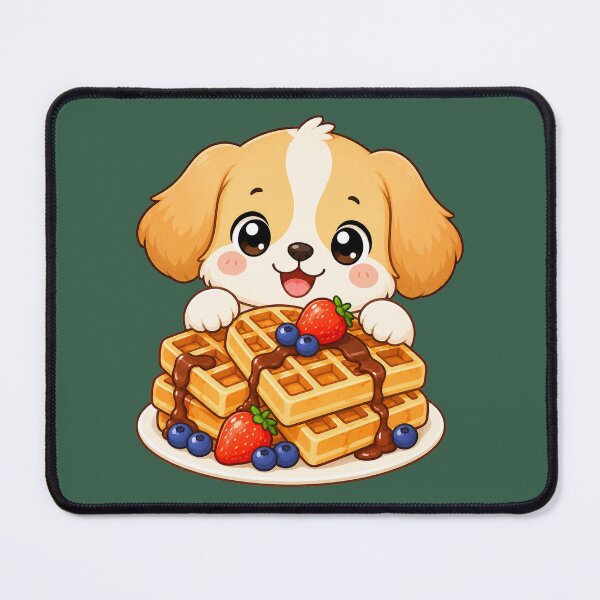 Item preview, Cute Puppy With Waffles Kawaii Breakfast Food Illustration designed and sold by Seculinator.