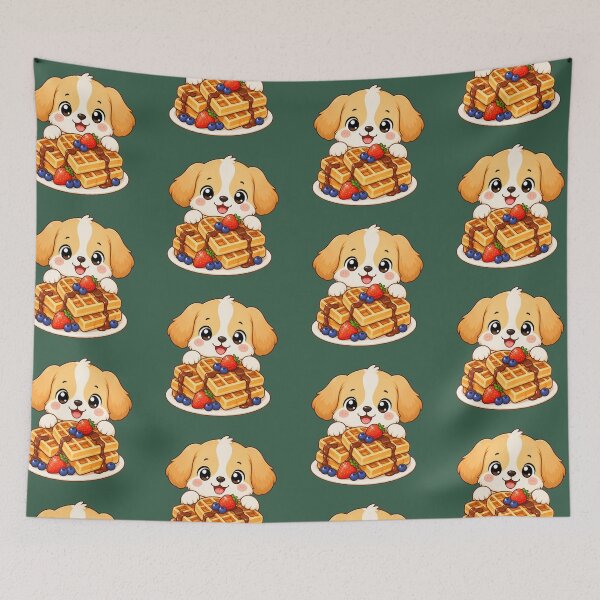 Item preview, Cute Puppy With Waffles Kawaii Breakfast Food Illustration designed and sold by Seculinator.