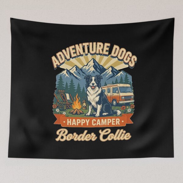 Item preview, Adventure Dogs – Happy Camper | Border Collie Vintage Camping designed and sold by No Excuses Supply.