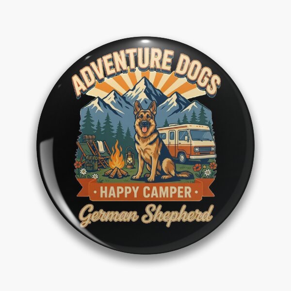 Item preview, Adventure Dogs – Happy Camper | German Sherperd Vintage Camping designed and sold by No Excuses Supply.