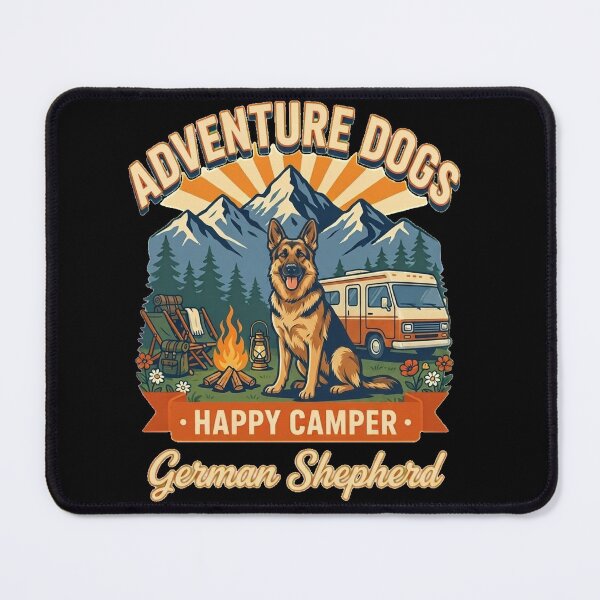 Item preview, Adventure Dogs – Happy Camper | German Sherperd Vintage Camping designed and sold by No Excuses Supply.
