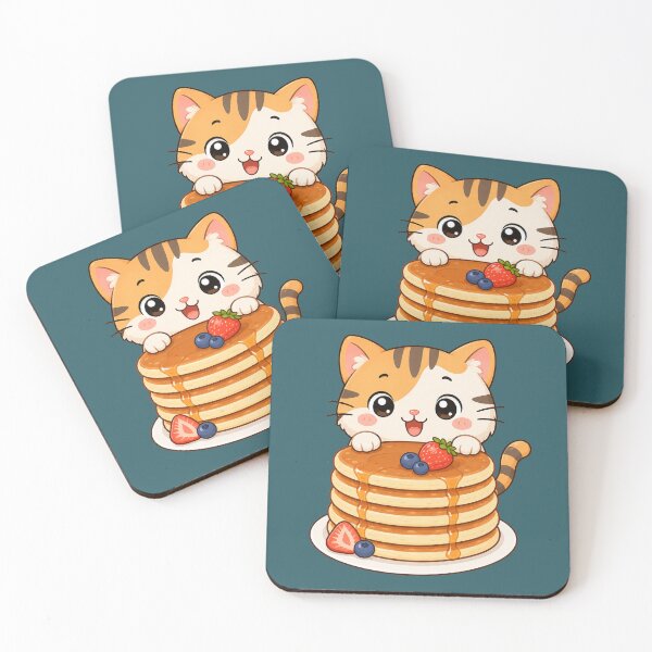 Item preview, Cute Cat With Pancakes Kawaii Breakfast Food Illustration designed and sold by Seculinator.