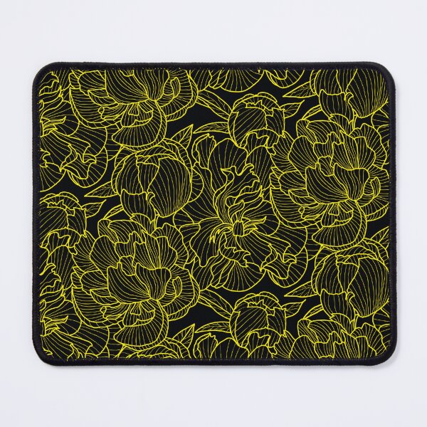 Item preview, peony bold contour drawing yellow on black designed and sold by kobyakov.