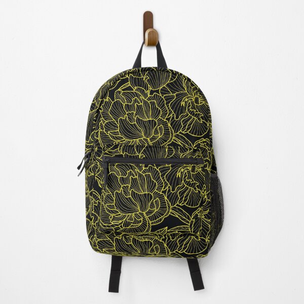 Item preview, peony bold contour drawing yellow on black designed and sold by kobyakov.