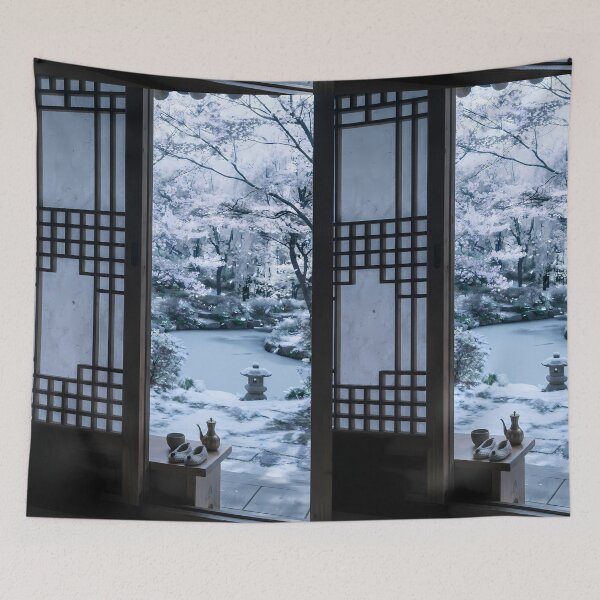 Item preview, Serene Winter Hanok Garden View with Soft Snow designed and sold by SOOstudio73.