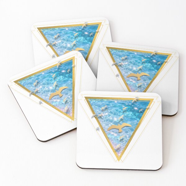 Item preview, Golden Geometric Triangle Ocean Birds Art designed and sold by Arita-store.