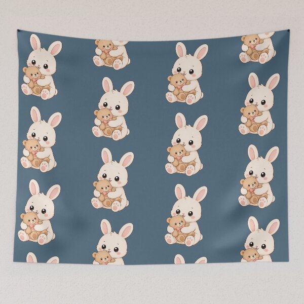 Item preview, Cute Bunny Hugging Teddy Bear Kawaii Cozy Illustration designed and sold by Seculinator.