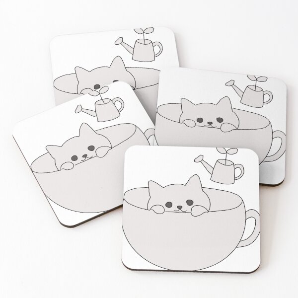 Item preview, Gardener cat in a coffee cup illustration designed and sold by LeshanArt.